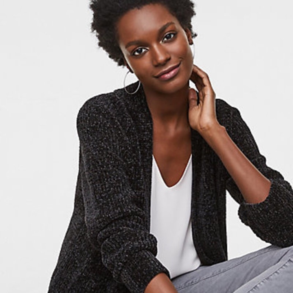 Loft Chenille Open Cardigan, black size XS